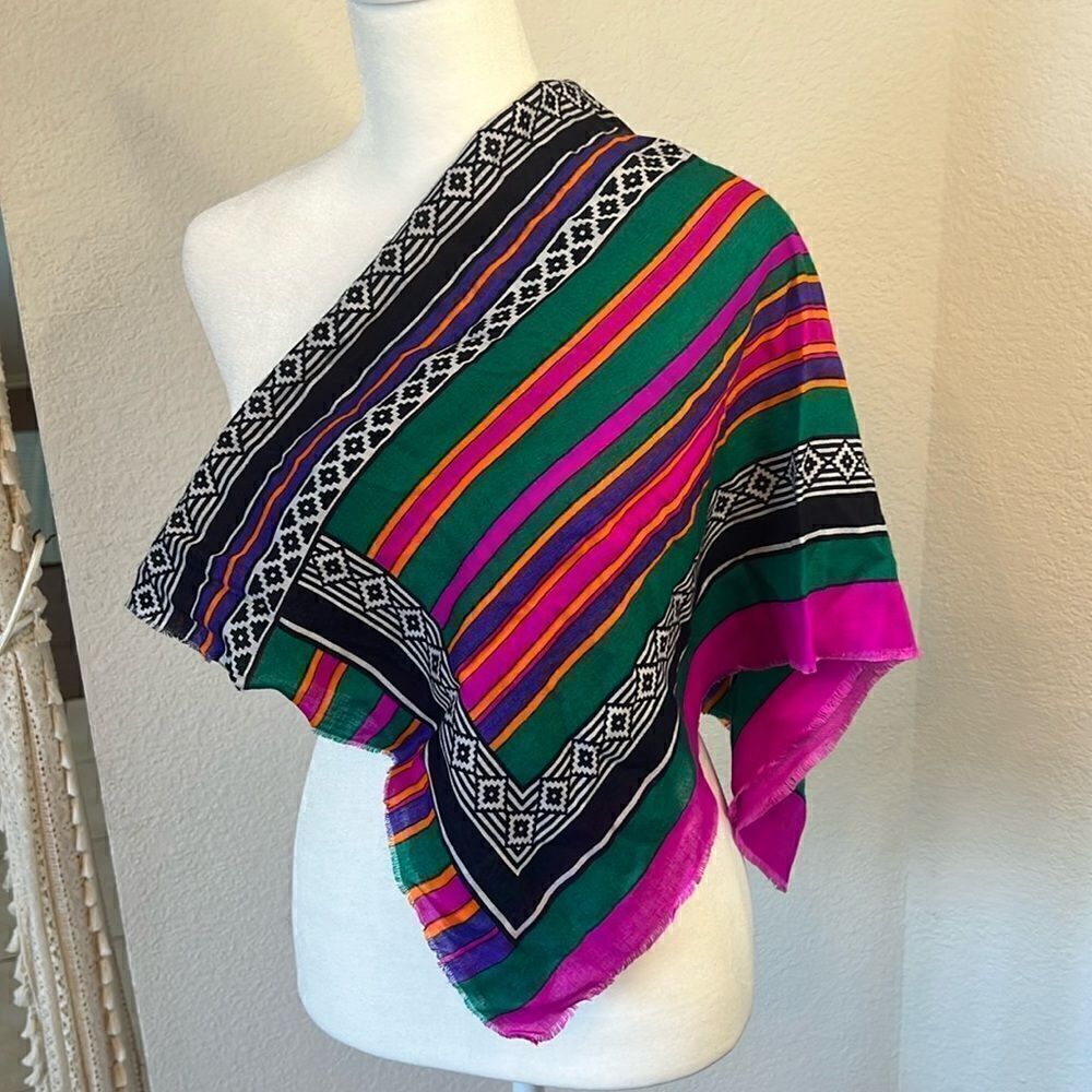 Vibrantly Colored Geometric and Striped Scarf